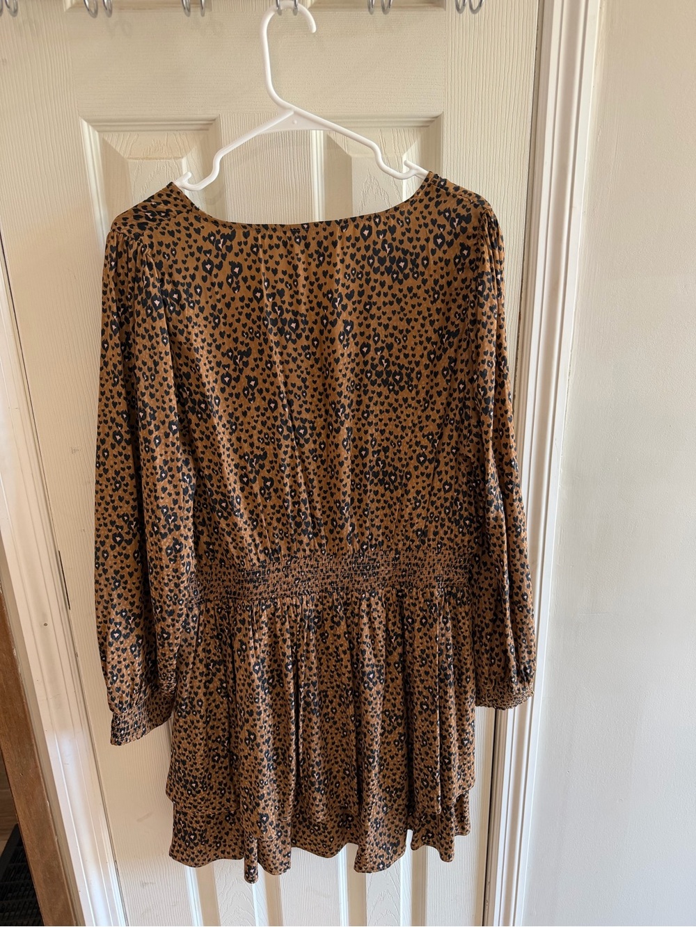 Brown Leopard Print Long Sleeve Tiered Dress - Picture 3 of 3